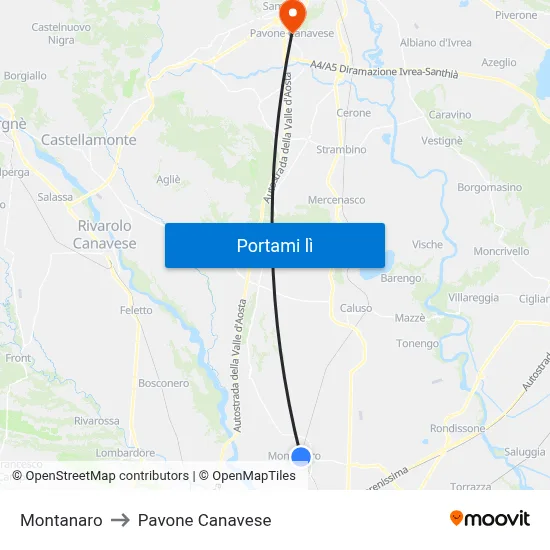 Montanaro to Pavone Canavese map