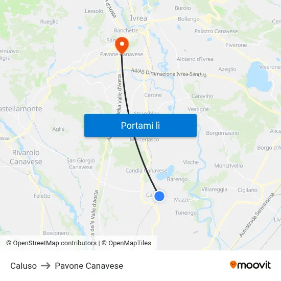 Caluso to Pavone Canavese map