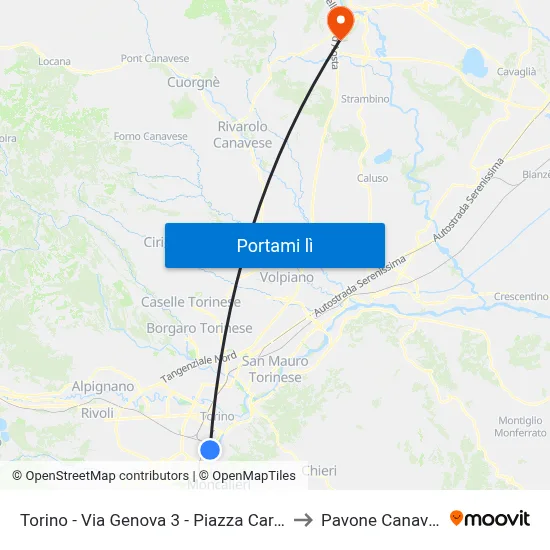 Torino - Via Genova  3 - Piazza Carducci to Pavone Canavese map