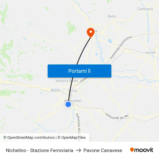 Nichelino - Stazione Ferroviaria to Pavone Canavese map