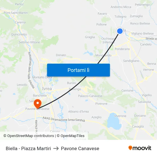 Biella - Piazza Martiri to Pavone Canavese map