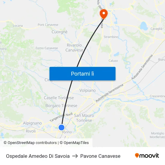 Ospedale Amedeo Di Savoia to Pavone Canavese map