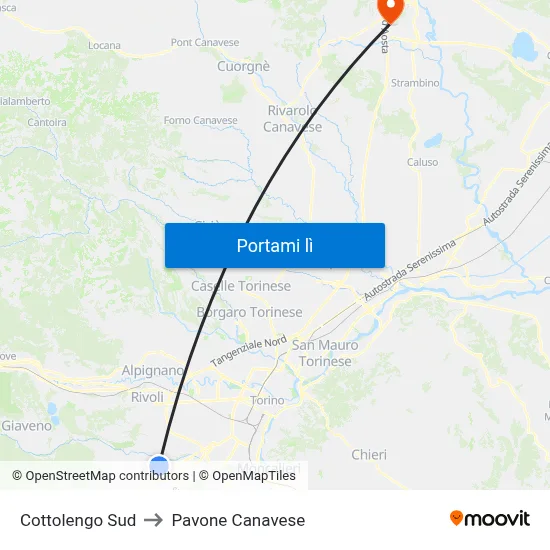 Cottolengo Sud to Pavone Canavese map