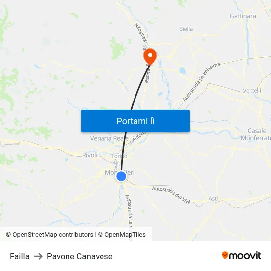 Failla to Pavone Canavese map