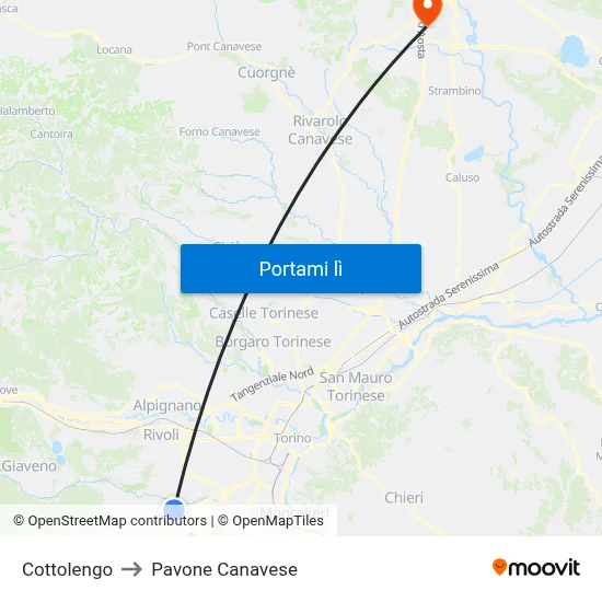 Cottolengo to Pavone Canavese map