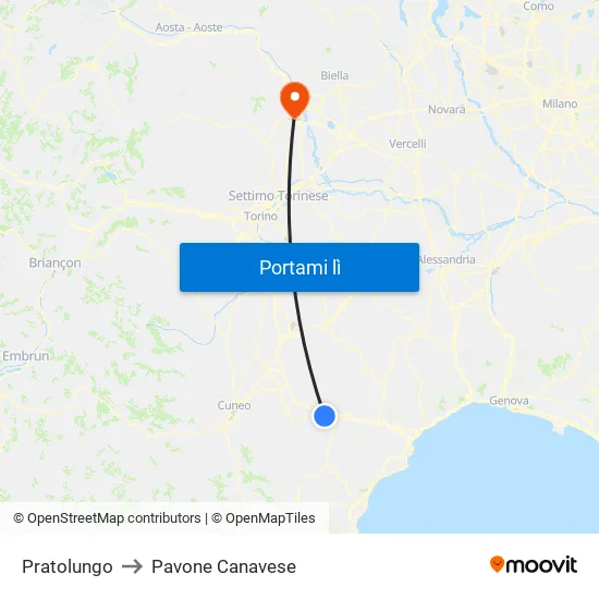Pratolungo to Pavone Canavese map