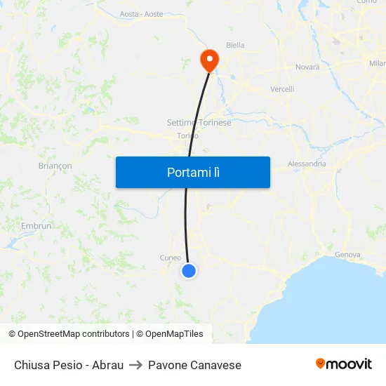 Chiusa Pesio - Abrau to Pavone Canavese map