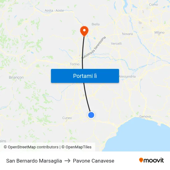 San Bernardo Marsaglia to Pavone Canavese map