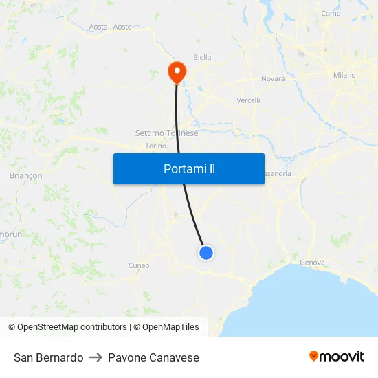 San Bernardo to Pavone Canavese map