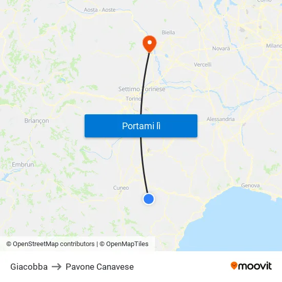 Giacobba to Pavone Canavese map