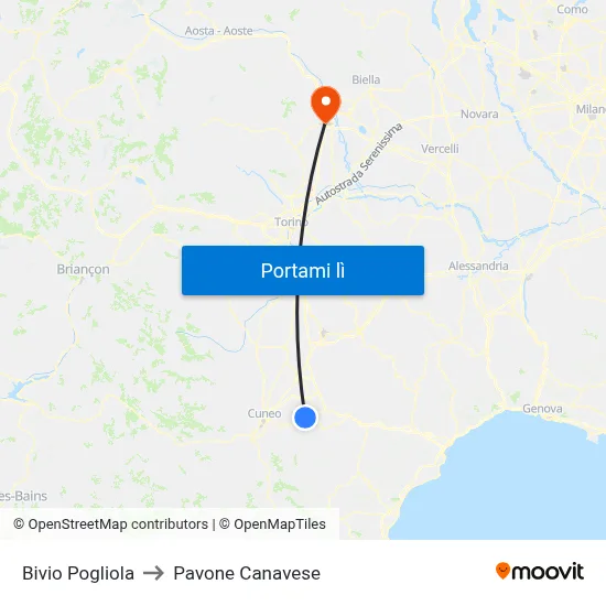 Bivio Pogliola to Pavone Canavese map