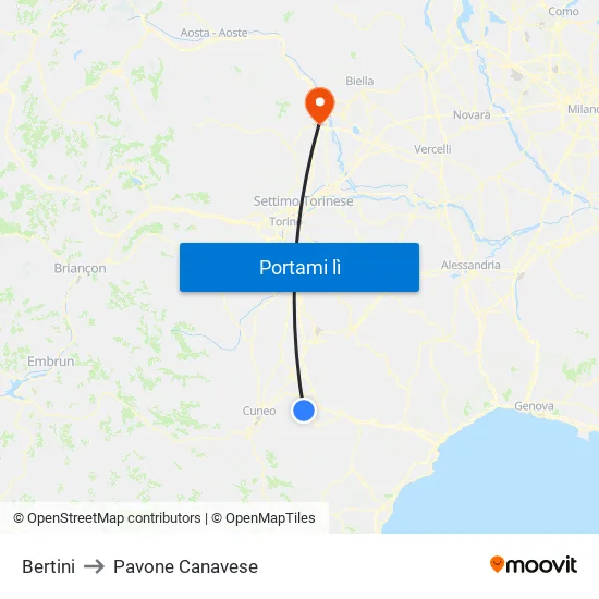 Bertini to Pavone Canavese map
