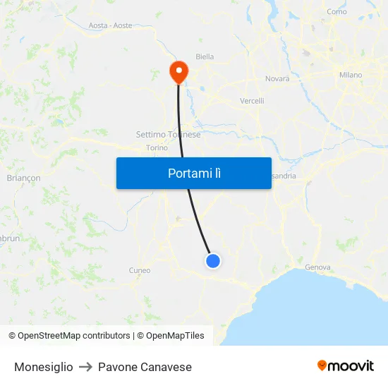 Monesiglio to Pavone Canavese map