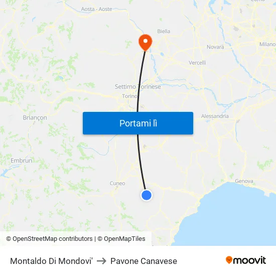 Montaldo Di Mondovi' to Pavone Canavese map