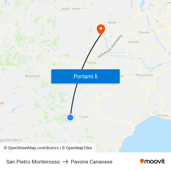 San Pietro Monterosso to Pavone Canavese map
