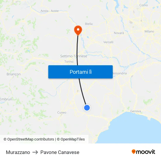 Murazzano to Pavone Canavese map