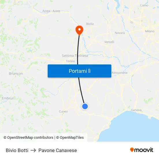 Bivio Botti to Pavone Canavese map