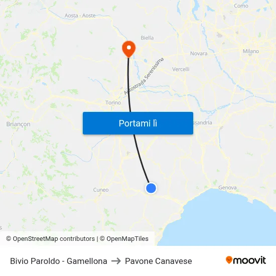 Bivio Paroldo - Gamellona to Pavone Canavese map