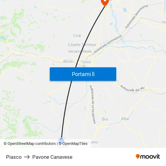 Piasco to Pavone Canavese map