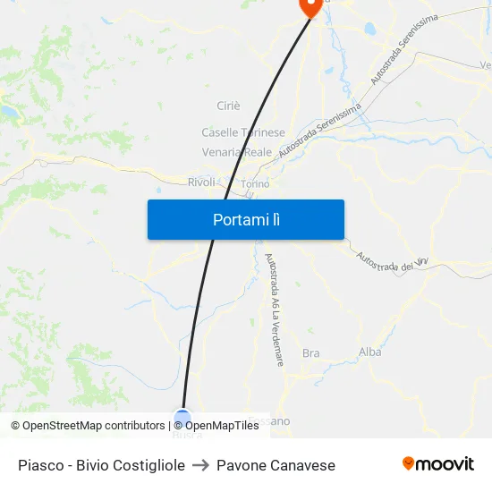 Piasco - Bivio Costigliole to Pavone Canavese map