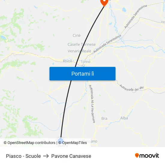 Piasco - Scuole to Pavone Canavese map