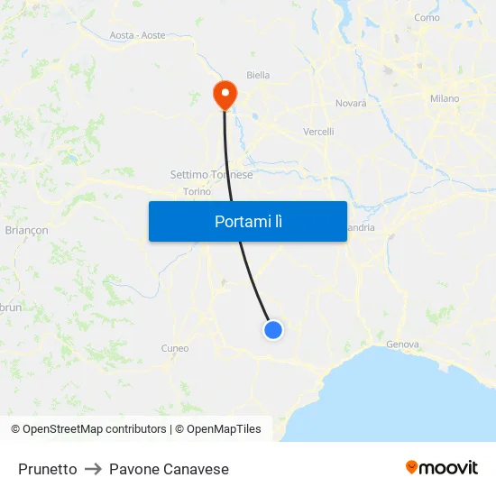 Prunetto to Pavone Canavese map