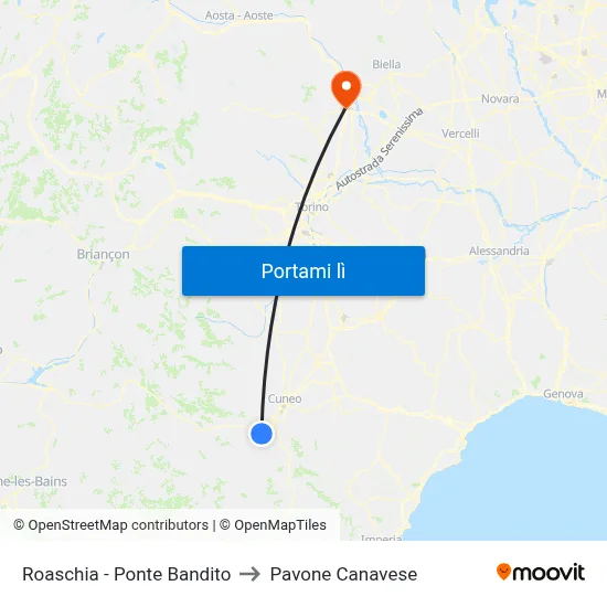 Roaschia - Ponte Bandito to Pavone Canavese map