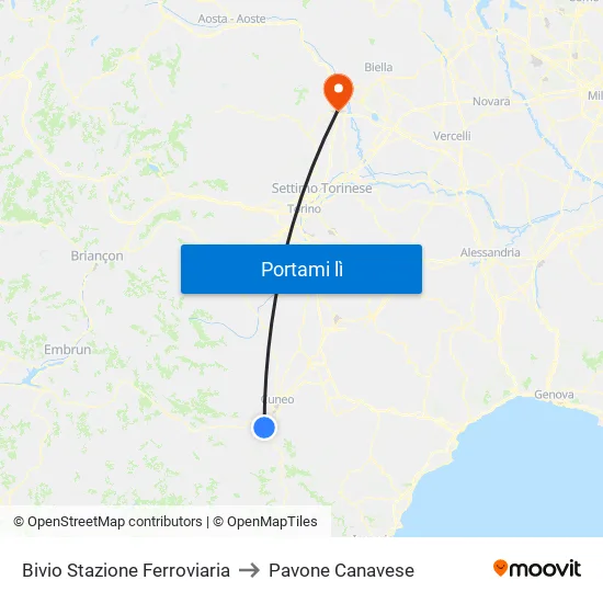Bivio Stazione Ferroviaria to Pavone Canavese map