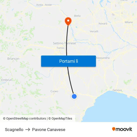 Scagnello to Pavone Canavese map