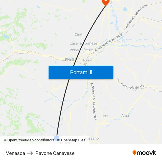 Venasca to Pavone Canavese map