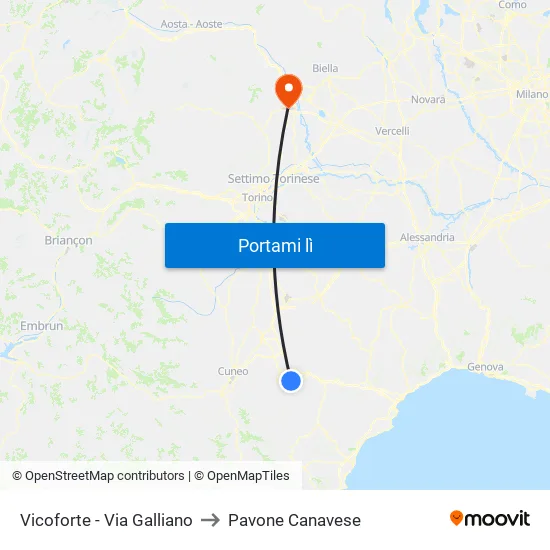 Vicoforte - Via Galliano to Pavone Canavese map