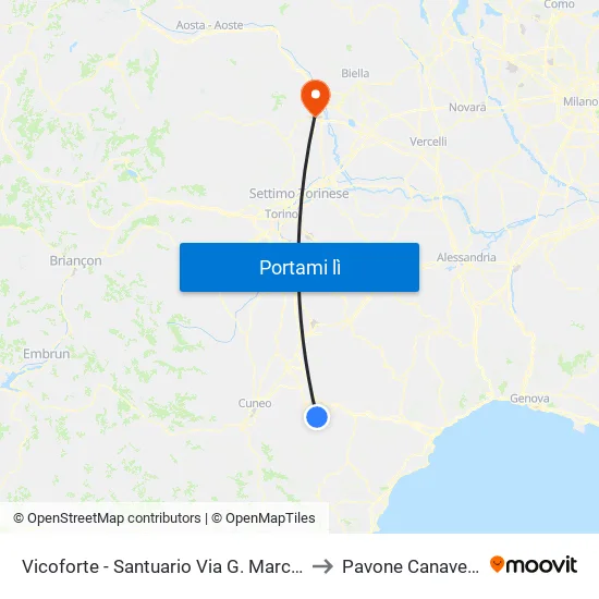 Vicoforte - Santuario Via G. Marconi to Pavone Canavese map
