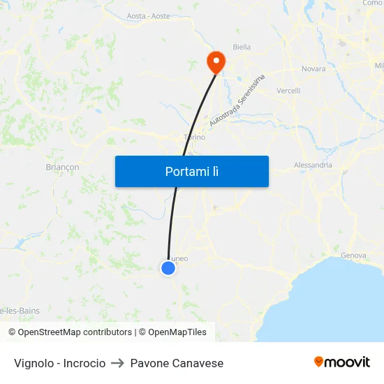 Vignolo - Incrocio to Pavone Canavese map