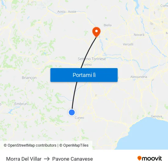 Morra Del Villar to Pavone Canavese map