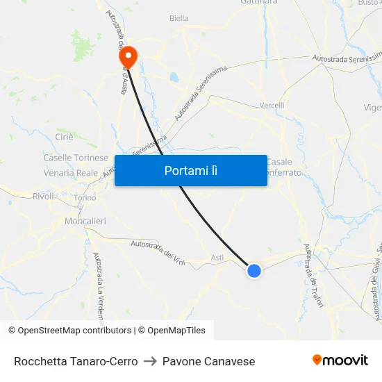 Rocchetta Tanaro-Cerro to Pavone Canavese map