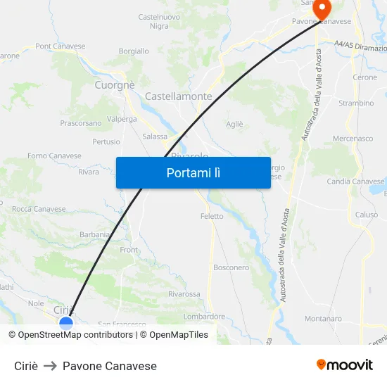 Ciriè to Pavone Canavese map