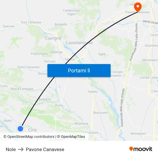 Nole to Pavone Canavese map