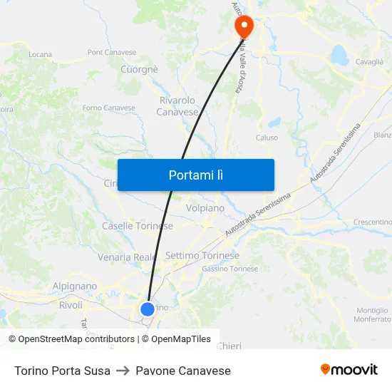 Torino Porta Susa to Pavone Canavese map
