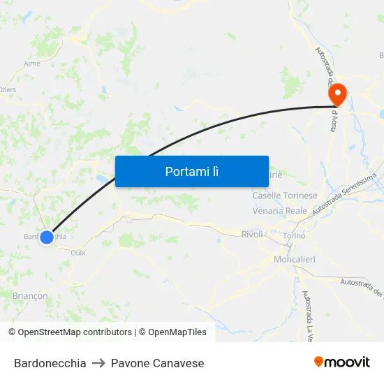 Bardonecchia to Pavone Canavese map