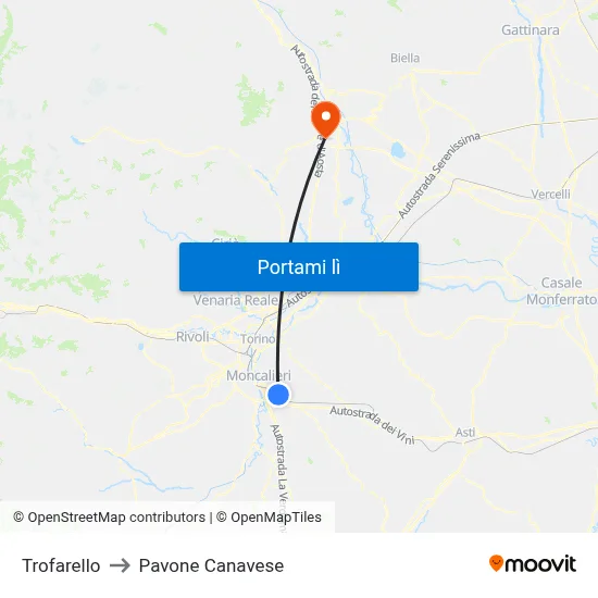 Trofarello to Pavone Canavese map