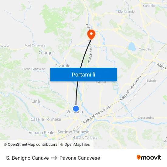 S. Benigno Canave to Pavone Canavese map