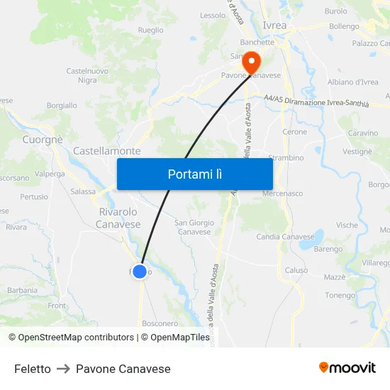 Feletto to Pavone Canavese map