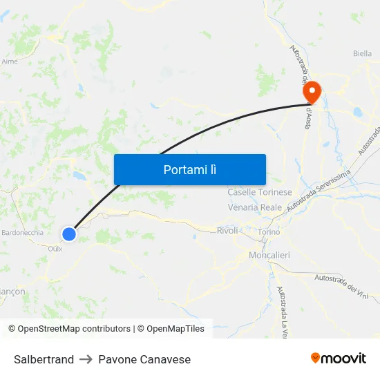 Salbertrand to Pavone Canavese map