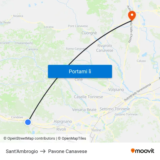 Sant'Ambrogio to Pavone Canavese map