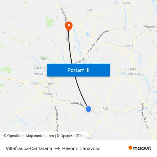 Villafranca-Cantarana to Pavone Canavese map