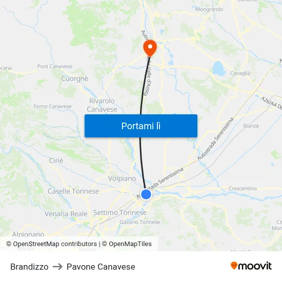 Brandizzo to Pavone Canavese map