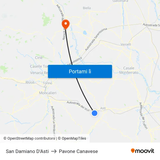 San Damiano D'Asti to Pavone Canavese map