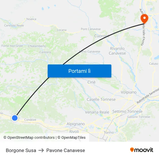 Borgone Susa to Pavone Canavese map