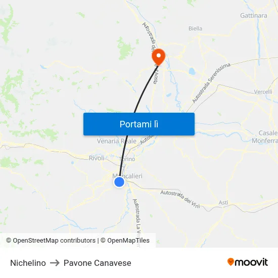 Nichelino to Pavone Canavese map
