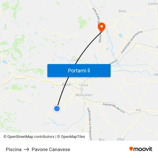 Piscina to Pavone Canavese map